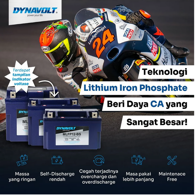 Dynavolt Aki Motor Lithium MLFP12B-BS - CCA 360 A